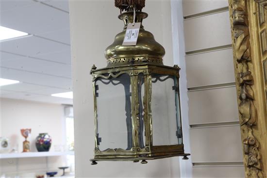A brass lantern from St Jamess Theatre, London, 15in.